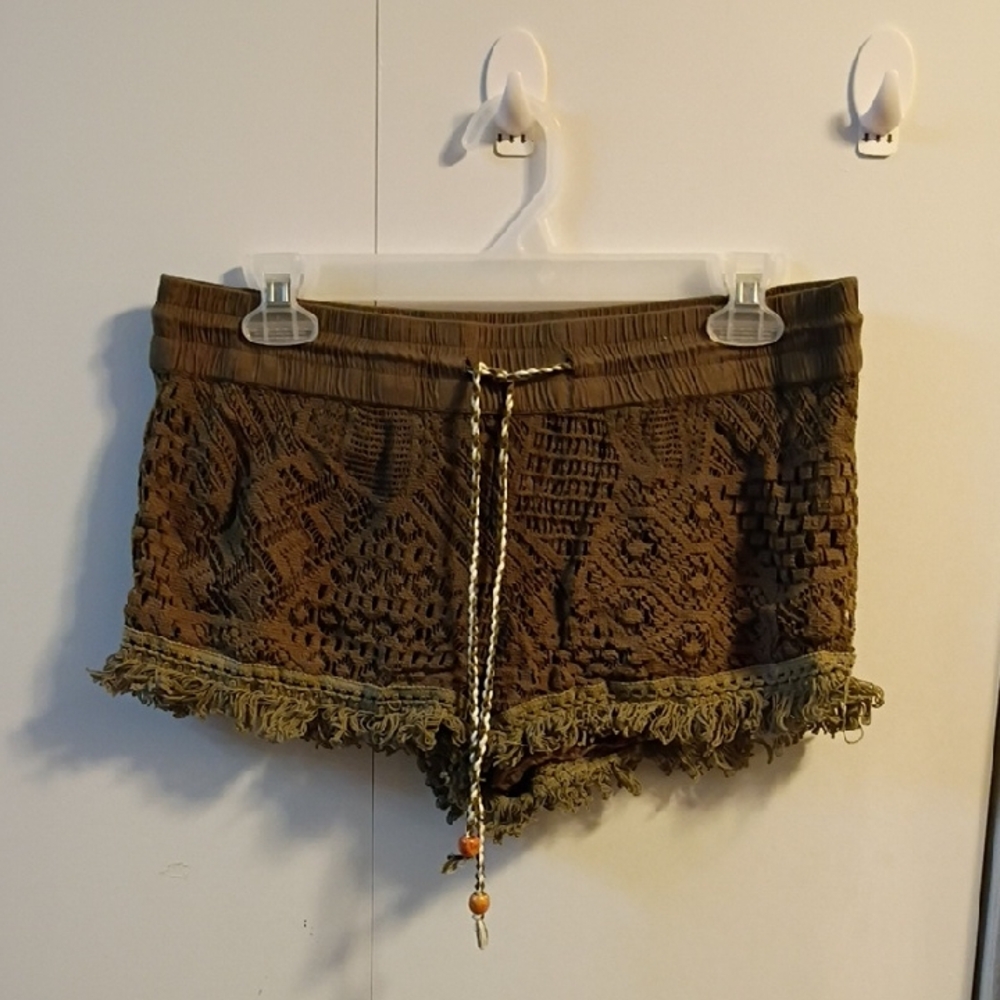 Olive Lace Trim Shorts